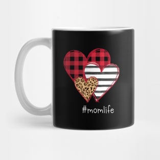 #Momlife Shirt Striped Leopard Buffalo Plaid Printed Splicing Heart Valentine's Day Shirt Mug